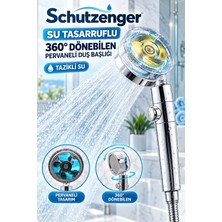 SCHUTZENGER Su Tasarruflu 360° Dönebilen Pervaneli Tazyikli Duş Başlığı Stop Düğmeli El Duşu