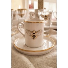 Regna Home Queen Bee 2 Kişilik Dekorlu Kahve Yanı Su Bardaklı Kadehli 6 Parça Kahve Fincan Takımı