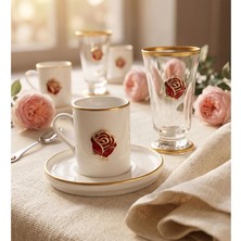 Love Roses 2 Kişilik Dekorlu Kadehli 6 Parça Kahve Fincan Takımı