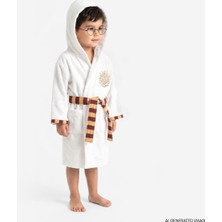 Puffy Harry Potter Gryffindor  Kapüşonlu  %100 Pamuk Çocuk Bornoz - Ekru