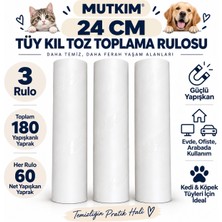 Mutkin Tüy Kıl Toz Toplama Rulosu 24 cm 3 Rulo 180 Yaprak, Kedi Köpek Tüyü Için Uzun Saplı Temizlik Rulosu