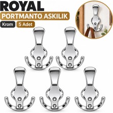 Badem10 Royal Portmanto Askılık 5 Adet Krom Metal Duvar Askısı Vestiyer Dolap Çanta Elbise Askılığı