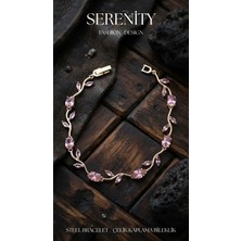 Serenity Lale Figür Pembe Taşlı Tulip Çelik Kaplama Bileklik