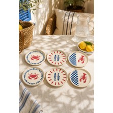 Papart Coastal 6’lı Stackable Seramik Pasta ve Servis Tabağı Seti 20 cm Deniz Desenli Akdeniz Sofra Takımı
