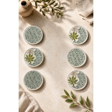 Papart Botanik 6'lı Handmade Seramik Pasta Tabağı Seti Yaprak Desenli Tatlı ve Sunum Tabağı 20 cm Lüx Kahvaltı Tabağı
