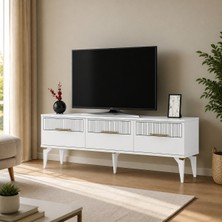 TSA1840BG - Batumzh Tv Stand, Tv Sehpası ve Tv Ünitesi Beyaz - Gold 180 cm
