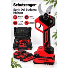 SCHUTZENGER 40 mm Şarjlı Dal Budama Makası, Dijital Göstergeli, 2 Adet 10 Pilli Bataryalı, Paslanmaz Çelik Bıçaklı, Kırmızı
