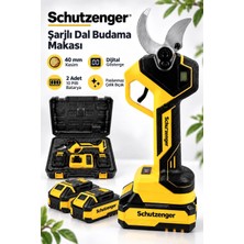 SCHUTZENGER 40 mm Şarjlı Dal Budama Makası, Dijital Göstergeli, 2 Adet 10 Pilli Bataryalı, Paslanmaz Çelik Bıçaklı, Sarı
