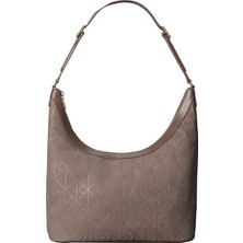 Calvin Klein Vizon Kadın Omuz Çantası Emblem Aop Sueded M Shoulder Bag