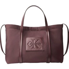 Calvin Klein Bordo Kadın Tote Çanta Nylon Small Tote Crossbody