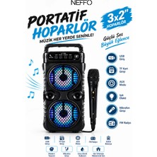 Neffo  Rgb Işıklı Mikrofonlu Outdoor Parti Hoparlörü Bluetooth Hoparlör 3x2'' Kablosuz Speaker