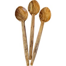 F&S WoodArt 3 Adet - 30 cm Zeytin Ağacı El Yapımı Tahta Kaşık, Tencere Kaşığı