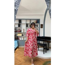 Moda Banuş Kırmızı Önden Yırtmaçlı Elbise 3154