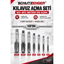SCHUTZENGER 8 Parça Metrik Kılavuz Açma Seti – M3, M4, M5, M6, M8, M10, M12 ve Ayarlı Kılavuz Kolu
