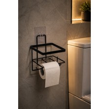 Yapışkanlı Yedekli Siyah Tuvalet Kağıdı Askısı, Kolay Montajlı Wc Kağıtlığı