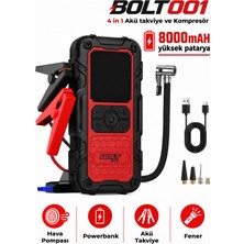 Street Biker Bolt 001 Taşıma Çantalı 4' Ü 1 Arada Akü Takviye Cihazı | Şarjlı Lastik Şişirme | Powerbank | LED Işık