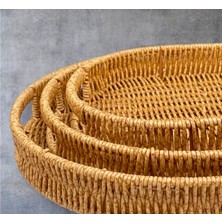 Ogeda Home Mien 3’lü Rattan Oval Tepsi Seti – Hasır Servis & Sunum Tepsisi - 3'lü Rattan Servis Sunum Tepsisi Oval Model 40 x 30