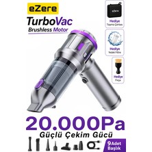 Ezere TurboVac 20000pa Güçlü Dijital Göstergeli Vakumlu Kablosuz Üflemeli Mini Araç Süpürgesi