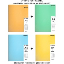 Mynote Text Pastel Defter A4 40+60+80+100 Yaprak Kareli 4 Adet