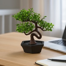 Eva Dekor Mini Yapay Bonsai - Yeşil / Gri - 10X13 cm
