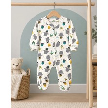 Bebek Star Penguen Desenli Krem %100 Cotton Bebek Tulumu