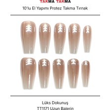 Takma Takma 10'lu Pembe Uzun Balerin TT1171 Tekrar Kullanılabilir El Yapımı Protez Takma Tırnak Pembe-Xs