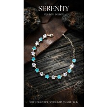 Serenity Mavi Beyaz Zirkon Taşlı Kalp Çelik Kaplama Bileklik