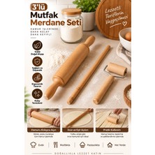 Tasarım Evi Ahşap 3'lü Oklava Merdane Seti Renk Ahşap Manuel Kullanım İçin Dayanıklı