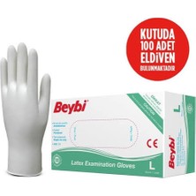 Beybi L (Large) Beden Pudralı Lateks Beyaz 100 Lü Muayene Eldiveni