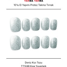 Takma Takma 10'lu Mavi Kısa Yuvarlak TT1248 Tekrar Kullanılabilir El Yapımı Protez Takma Tırnak Mavi-S