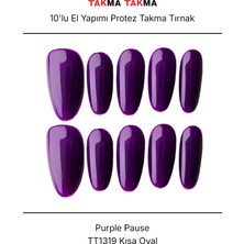 Takma Takma 15'li Mor Uzun Oval TT1319 Tekrar Kullanılabilir El Yapımı Protez Takma Tırnak Mor-Xs