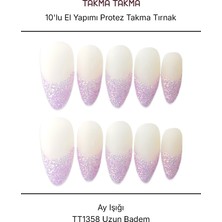 Takma Takma 10'lu Renkli Uzun Badem TT1358 Tekrar Kullanılabilir El Yapımı Protez Takma Tırnak Renkli-M