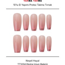 Takma Takma 10'lu Pembe Uzun Balerin TT1234 Tekrar Kullanılabilir El Yapımı Protez Takma Tırnak Pembe-M