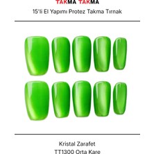 Takma Takma 15'li Yeşil Orta Kare TT1300 Tekrar Kullanılabilir El Yapımı Protez Takma Tırnak Yeşil-L