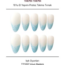 Takma Takma 10'lu Renkli Uzun Badem TT1357 Tekrar Kullanılabilir El Yapımı Protez Takma Tırnak Renkli-Xs