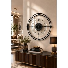 MetaQuartz Aksesuar(Büyük Boy - 55*55 cm)Siyah Deluxe Şeffaf Cam Iskandinav (Çiftçember Camlı)Modern Dekoratif Camlı Duvar Saati