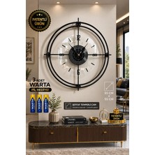 MetaQuartz Aksesuar(Büyük Boy-55*55 cm) Siyah Çiftçember Camlı Seri -(Qaurtz Mekanizmalı) Modern Dekoratif Camlı Metal Duvar Saati