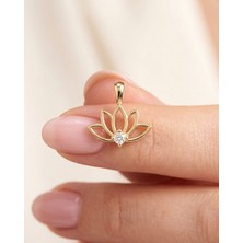 İndigo Takı Minik Lotus Çiçeği 14 Ayar Altın Kolye Ucu
