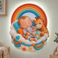Momento Hediyelik Gökkuşağı Altında Uyuyan Bebek 5V Pilli Işıklı Duvar Dekoru