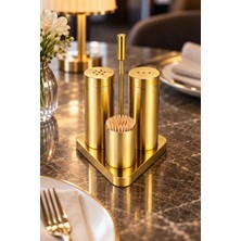 Brondoff Gold 3'lü Standlı Tuzluk-Biberlik-Kürdanlık Set
