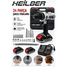 Heilber BA011526 21V Akülü Matkap Şarjlı Vidalama Makinesi 24 Parça Set 2 Akü 1 Şarj Cihazı Çantalı Profesyo