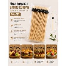 Siyah Boncuklu Bambu Kürdan 9 cm – 50 Adet