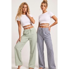 Siyah İnci 2'li Fiyonk Desenli Yumuşak Tuşe Kışlık Örme Tek Alt Pijama Altı 8074