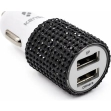Efeaks Siyah Taşlı Çakmaklık Şarj Cihazı Çift USB Çıkışlı
