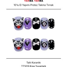 Takma Takma 10'lu Renkli Kısa Yuvarlak  TT1213 Tekrar Kullanılabilir El Yapımı Protez Takma Tırnak Renkli-M