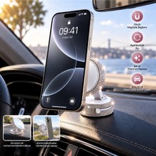 Efeaks Magsafe Uyumlu Kristal Taşlı Araç Telefon Tutucu Ayarlanabilir Açı Güçlü Yapışkan Taban Premium Tasarım