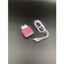 Efeaks Pembe Taşlı Iphone Type-C 20W Hızlı Şarj + Kablo Hediyeli