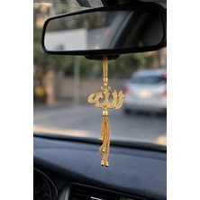 Efeaks Gold Allah Yazılı Taşlı Dikiz Aynası Süsü – Parlak Taşlı Zincirli Premium Tasarım