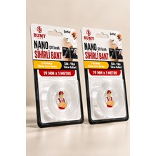 Bumy 2 Adet Çift Taraflı Yapışkanlı Nano Bantı 19 mm x 1 Metre Şeffaf Bant Silikon Duvar Bandı Bantları