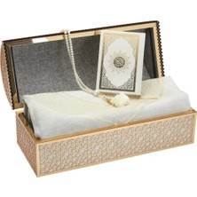 Efeaks 37X15X16 cm Hediyelik Seccade Kuran-I Kerim Tesbih Sandık Set Krem